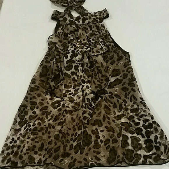 B Wear Women's Size Medium Blouse Shirt Animal Print Halter Top with Ties - Picture 2 of 8